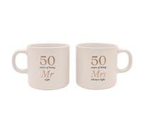 Widdop & Co - Juego de 2 tazas de gres para parejas casadas con texto en inglés "Mr and Mrs" de 50 años en caja de regalo
