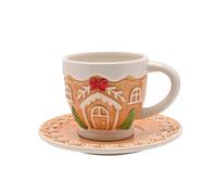 Widdop - Taza de té y platillo de Papá Noel y amigos, juego de tazas de cerámica de casa de jengibre, vasos festivos de Navidad, idea de regalo de temporada