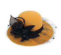 Wide Brim Fedora Hats for Women,Women's Flower Felt Cloche Panama Floppy Bowler Hat Womens Ladies Classic Elegant Suede Wool Church Hats for Wedding Party Festival