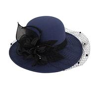 Wide Brim Fedora Hats for Women,Women's Flower Felt Cloche Panama Floppy Bowler Hat Womens Ladies Classic Elegant Suede Wool Church Hats for Wedding Party Festival