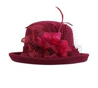 Wide Brim Felt Cloche Hats for Women,Women's Flower Belt Buckle Bowler Hat Adult Retro Elegant Suede Wool Church Hats for Wedding Party Festival