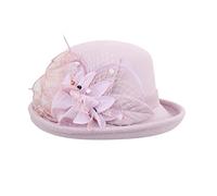 Wide Brim Felt Cloche Hats for Women,Women's Flower Belt Buckle Bowler Hat Adult Retro Elegant Suede Wool Church Hats for Wedding Party Festival