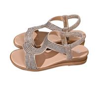Wide Fit Sandalias Mujer,Tacón De Cuña Medio,Diamante T-Bar,Cuentas,Elástico Slingback Verano Reino Unido