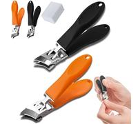 Wide Jaw Opening Anti-Splash Slanted Nail Clipper, Appehinglaus Slanted Nail Clippers, No Splash Nail Trimmer For Men, Long Handle Curved Toenail Clipper Curved Nail Clippers For Thick Nail (2Pcs-Mix)
