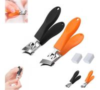 Wide Jaw Opening Anti-Splash Slanted Nail Clipper,New Upgrade Toenail Oblique Clippers,Thick Nail Wide Jaw Slanted Toenail Clippers,Stainless Steel Angled Nail Clippers (Orange+Black)