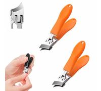 Wide Jaw Opening Anti-Splash Slanted Nail Clipper, Slanted Curved Nail Clippers, Slanted Nail Clippers, Ultra Sharp Stainless Steel Nail Clippers, Long Handle Curved Blade for Seniors Adult (Orange)