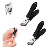 Wide Jaw Opening Anti-Splash Slanted Nail Clipper, Slanted Curved Nail Clippers, Slanted Nail Clippers, Ultra Sharp Stainless Steel Nail Clippers, Long Handle Curved Blade for Seniors Adult (Black)
