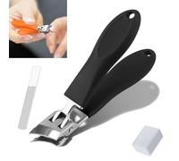 Wide Jaw Opening Anti-Splash Slanted Nail Clipper Stainless Steel Slanted Nail Clippers Portable Long Handle Curved Toenail Clippers for Thick Nails (BLACK)