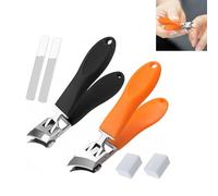 Wide Jaw Opening Anti-Splash Slanted Nail Clipper Stainless Steel Slanted Nail Clippers Portable Long Handle Curved Toenail Clippers for Thick Nails (2PCS)