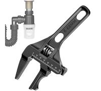 Wide Jaw Wrench, Black Oxide Wrench, Aluminio Alloy Wrench, Anti-Slip Wrench, Ajustable Wrench, Crescent Wrench with Wide Jaw for Automotive, Plumbing, and Household Repairs, Black Gold and Silver
