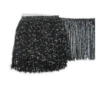 Wide Lace Fringe Trim, Sequins Tassel Polyester Multicolor 1 Yard 20cm Latin Dance Costume(Black)