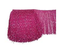 Wide Lace Fringe Trim, Sequins Tassel Polyester Multicolor 1 Yard 20cm Latin Dance Costume(Rose)