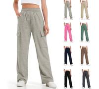 Wide Leg Cargo Sweatpants for Boys Drawstring Baggy School Trousers Kids Elastic High Waist Straight Athletic Joggers with Pockets Teen Boys Plain Casual Tracksuit Bottoms