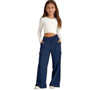 Wide Leg Cargo Sweatpants for Girls Baggy School Trousers Teen Elastic Waist Straight Athletic Joggers with Drawstring Kids Casual Plain Tracksuit Bottoms High Waist Preppy Track Pants
