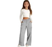 Wide Leg Cargo Sweatpants for Girls Baggy School Trousers Teen Elastic Waist Straight Athletic Joggers with Drawstring Kids Casual Plain Tracksuit Bottoms High Waist Preppy Track Pants
