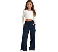 Wide Leg Cargo Sweatpants for Girls Baggy School Trousers Teen Elastic Waist Straight Athletic Joggers with Drawstring Kids Casual Plain Tracksuit Bottoms High Waist Preppy Track Pants