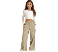 Wide Leg Cargo Sweatpants for Girls Baggy School Trousers Teen Elastic Waist Straight Athletic Joggers with Drawstring Kids Casual Plain Tracksuit Bottoms High Waist Preppy Track Pants