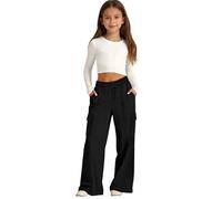 Wide Leg Cargo Sweatpants for Girls Baggy School Trousers Teen Elastic Waist Straight Athletic Joggers with Drawstring Kids Casual Plain Tracksuit Bottoms High Waist Preppy Track Pants