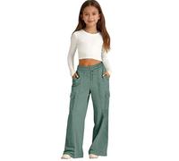 Wide Leg Cargo Sweatpants for Girls Baggy School Trousers Teen Elastic Waist Straight Athletic Joggers with Drawstring Kids Casual Plain Tracksuit Bottoms High Waist Preppy Track Pants