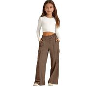 Wide Leg Cargo Sweatpants for Girls Baggy School Trousers Teen Elastic Waist Straight Athletic Joggers with Drawstring Kids Casual Plain Tracksuit Bottoms High Waist Preppy Track Pants