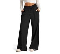 Wide Leg Pants For Women Drawstring Elastic Waist Loose Fit Casual Pants (Black,M)