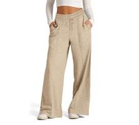 Wide Leg Pants For Women Drawstring Elastic Waist Loose Fit Casual Pants (Khaki,XXL)