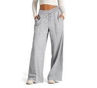 Wide Leg Pants For Women Drawstring Elastic Waist Loose Fit Casual Pants (Light Gray,XL)