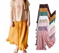 Wide Leg Trousers for Girls Pleated Elastic Waist Palazzo Pants Kids Casual Straight Leg Long Pants Teen Girl Lightweight Cropped Joggers Flowy Vacation Travel Summer Beach Trousers