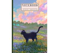 Wide Ruled Black Cat in Flower Field Notebook for School, Writing & Everyday Notes