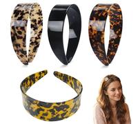 Wide Tortoise Shell Headband with Teeth Grip - Premium Tortoise Headbands for Women - Thick Non Slip Flexible Resin Hair Band for Daily Commute & Styling (Mix)