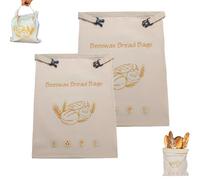 Wide Zipper Access Cotton & Beeswax Bread Bags for Sourdough, 43cm×33cm Eco Reusable Bread Bags for Homemade Bread, Large Capacity Portable, for Bread, Fruit (2 pcs)