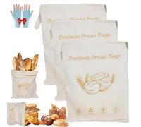 Wide Zipper Access Cotton & Beeswax Bread Bags for Sourdough, Reusable Beeswax Food Storage Bags, Large Capacity with Portable Design for Bread Fruits Vegetable (3 Pcs)