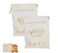 Wide Zipper Access Cotton & Beeswax Bread Bags for Sourdough, Reusable Natural Cotton Breads Bags, Large Capacity & Portable(2pcs)