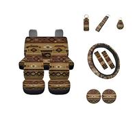 Wideasale Juego Completo de 12 Fundas para Asientos de Coche, Estilo étnico, Estilo étnico, Estilo Bohemio, Fundas para Volante, Almohadillas para cinturón de Seguridad, Llavero, Posavasos, Soporte