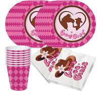 WIDEBG Vajilla Cowgirl Vajilla de Fiesta Caballo Cubiertos Cumpleaños Decoracion Western Cowgirl Platos Vasos Papel Servilleta Cowboy Vajilla Baby Shower 16 Invitados