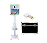 WideMeet Cabina de fotos portátil DSLR para boda, marco LED, espejo con pantalla táctil de 15.6 pulgadas con funda de vuelo para fiestas y eventos (máquina blanca, cabina de fotos + mini impresora)