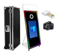 WideMeet Cámara de fotos portátil con pantalla táctil de 43 pulgadas, máquina para selfie, con funda de vuelo, para bodas, fiestas, eventos, color blanco