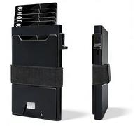 WideSmart Cartera para Hombre, Porta Tarjetas Metal Aluminio Minimalista Pop Up Billetera con Placa Trasera Expandible, Monedero Bolsillo Delantero Pequeño, Sostiene 12+ Tarjetas y Efectivo (Negro)