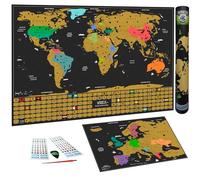 WIDETA Mapa del mundo a rascar con banderas de países (60 x 42 cm)/ Incluidos Mapa de Europa, adhesivos y herramienta de raspado