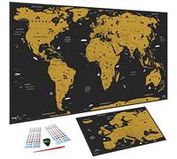 WIDETA Mapa del mundo a rascar/Póster gran formato (82 x 43 cm)/ Incluidos Mapa de Europa, adhesivos y herramienta de raspado