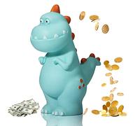 Widisun 1 hucha para niños, diseño de dinosaurio de dibujos animados, grande, azul, bonita hucha de dinosaurio para niños y niñas, como regalo de cumpleaños y bautizo