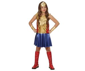 Widmann 01137 - Disfraz para niños Super Hero Girl, Vestido, puños y Cabeza Joyas