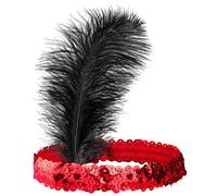 Widmann 01941 - Diadema con Plumas y Lentejuelas, Color Rojo y Negro, Banda elástica, charlestón, años 20, Disfraces, Carnaval, Fiesta temática