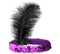 Widmann 01944 - Diadema con plumas y lentejuelas, plata y negro, banda elástica, charlestón, años 20, disfraces, carnaval, fiesta temática