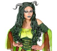 Widmann 04459 - Peluca de bruja del bosque con cuernos, hada, mago, fiesta temática, carnaval, Halloween