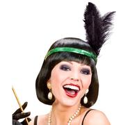 WIDMANN 34546 - Diadema con Lentejuelas Y Plumas, Mujer Adulta, Años 10-20-30, Charleston, Burlesque, Carnaval, 25 Cm, Talla Única, Color Verde