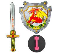 W WIDMANN MILANO Party Fashion 97304 - Espada y escudo de caballero dragón de espuma blanda, para niños, caballero, espada de juego, arma, fiesta temática, carnaval