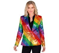 Widmann - Blazer con lentejuelas para mujer, arco iris, orgullo, fiesta de discoteca, chaqueta