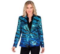 Widmann - Blazer de moda de fiesta con lentejuelas para señoras, azul, Waves, Disco Fever, Schlagermove, Chaqueta