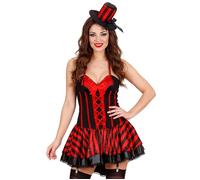 Widmann Burlesque Girl (Dress With Attached Garters, Mini Top Hat) (S) Red